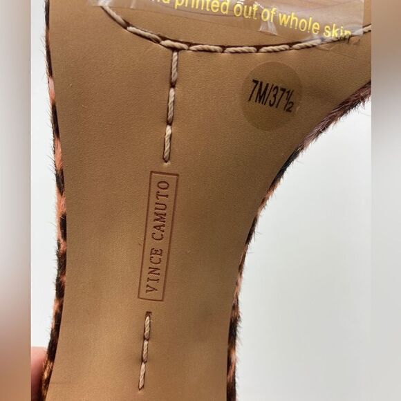 Vince Camuto Lauralie Real Cow Hair Fur Sandals Leopard Print SZ 37,5/7 Like New - Picture 12 of 12